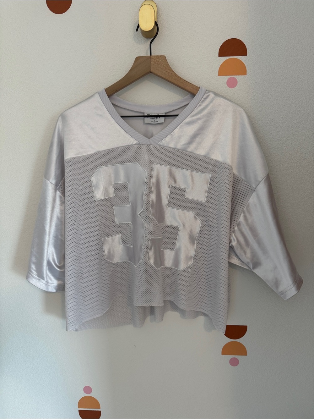 Oversized V-Neck Mesh Jersey Top - Silver 35 N0003